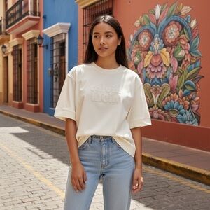 Calvin Klein | Embossed Logo Short Sleeve Sweatshirt Tee | Cream | Size S